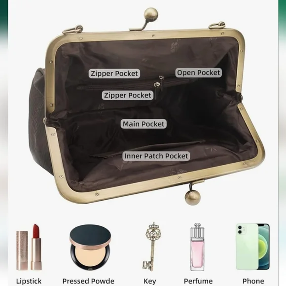 ROUROU Retro Hollow Handbag for Women Leather Shoulder Bag Evening Clutch Bag - Picture 4 of 16